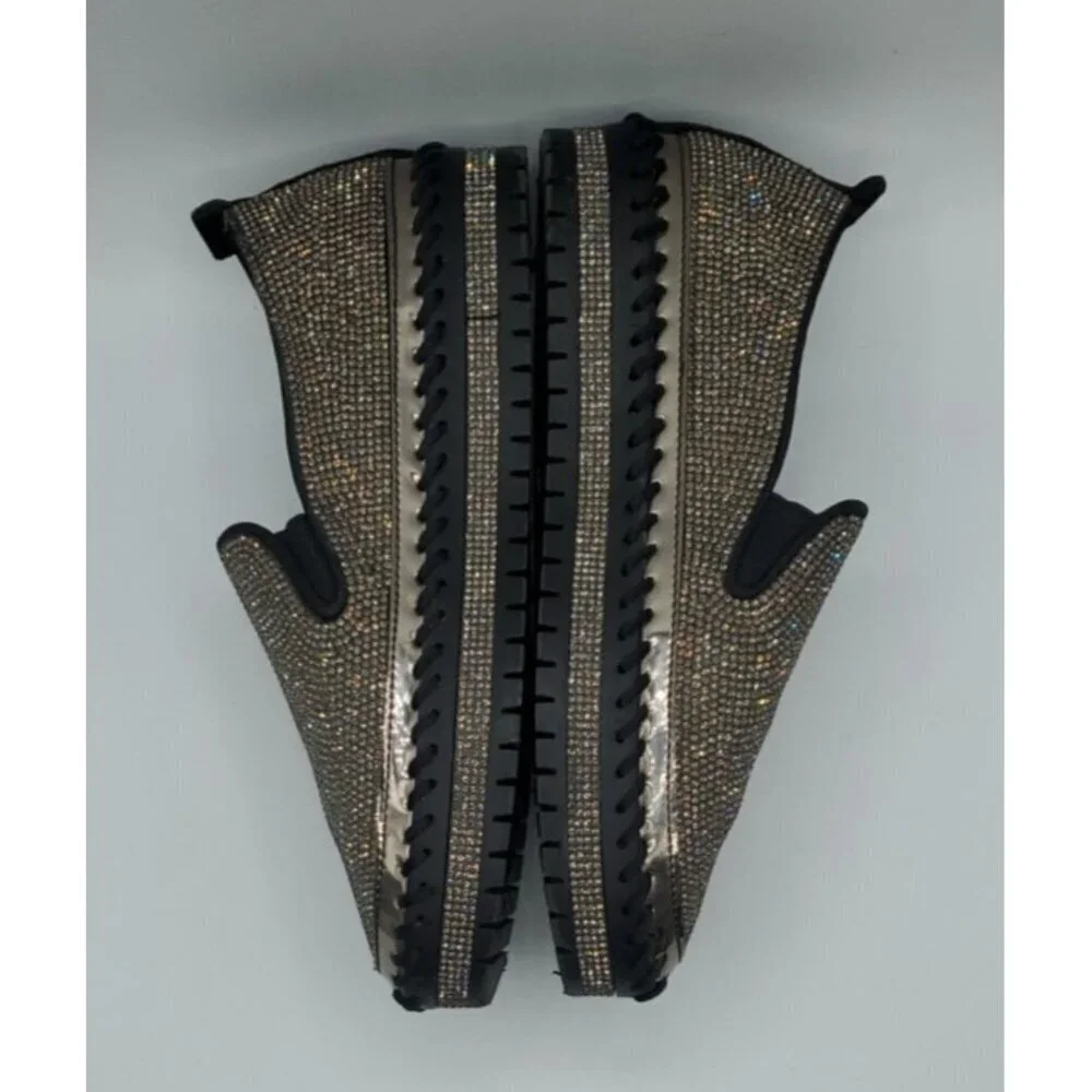 MUGUAN COMPANY 1997 Black Silver Jeweled Slip On Flats Size 250 = 8,5 US